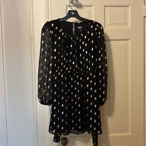 I.N.C. Girls XL (16) dress, black with gold dots, adorable sheer sleeves & sash
